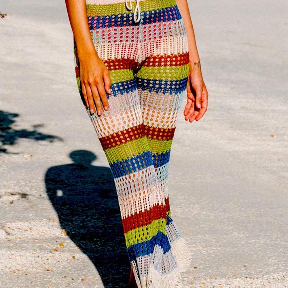 CUPSHE  Crochet “America Stripe” cover up pant Size Medium NWT